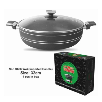 Nadstar Majestic Wok 32CM With Handle & Lid Non Stick Marble Coating Heat Tempered Glass Lids Heat Resistant Bakelite Handles For Easy Grip W32