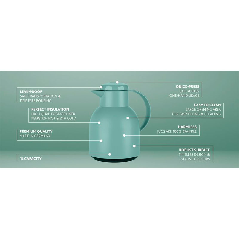 Tefal Samba Jug 1 Liter Green Isothermal Jug Translucent Vacuum Flask Plastic-Polypropylenex (Pp) Glass Liner F4010210 13 Tefal Samba Jug 1 Liter Green Isothermal Jug Translucent Vacuum Flask Plastic-Polypropylenex (Pp) Glass Liner F4010210