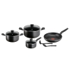 Tefal Dark Stone Cookware Set 9PCS Non Stick Thermo Signal 100% Safe Coating Cookware Heat Indicator Ergonomic Handles Glass Lid B491S985