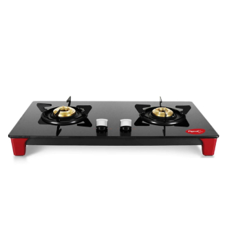 Pigeon Gas Cooker 2 Burner Glass Top SS Body Black Infinity