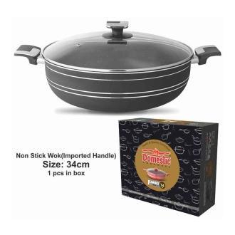 Nadstar Majestic Wok 34CM With Handle & Lid Non Stick Marble Coating Heat Tempered Glass Lids Heat Resistant Bakelite Handles For Easy Grip W34
