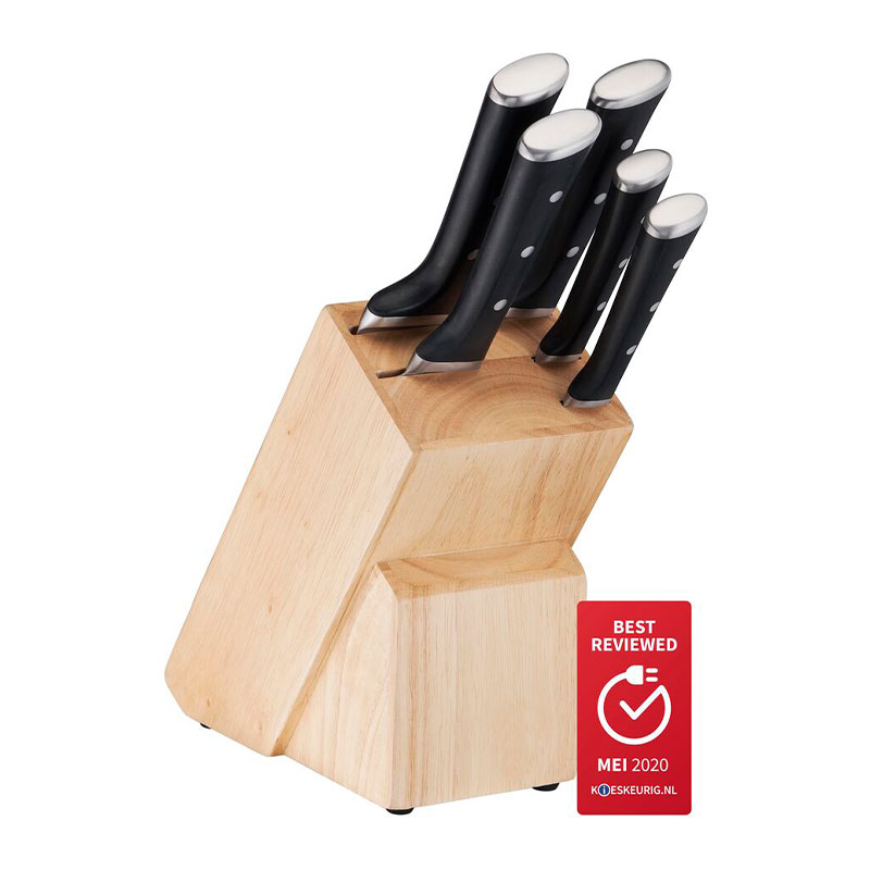Tefal Ice Force Wooden Block With 5 Slots And 5 Knives: Bread Knife 20 Cm / Chef Knife 20 Cm / Santoku Knife 18 Cm / Paring Knife 11 Cm / Carving Knife 9 Cm K232S574 1 Tefal Ice Force Wooden Block With 5 Slots And 5 Knives: Bread Knife 20 Cm / Chef Knife 20 Cm / Santoku Knife 18 Cm / Paring Knife 11 Cm / Carving Knife 9 Cm K232S574