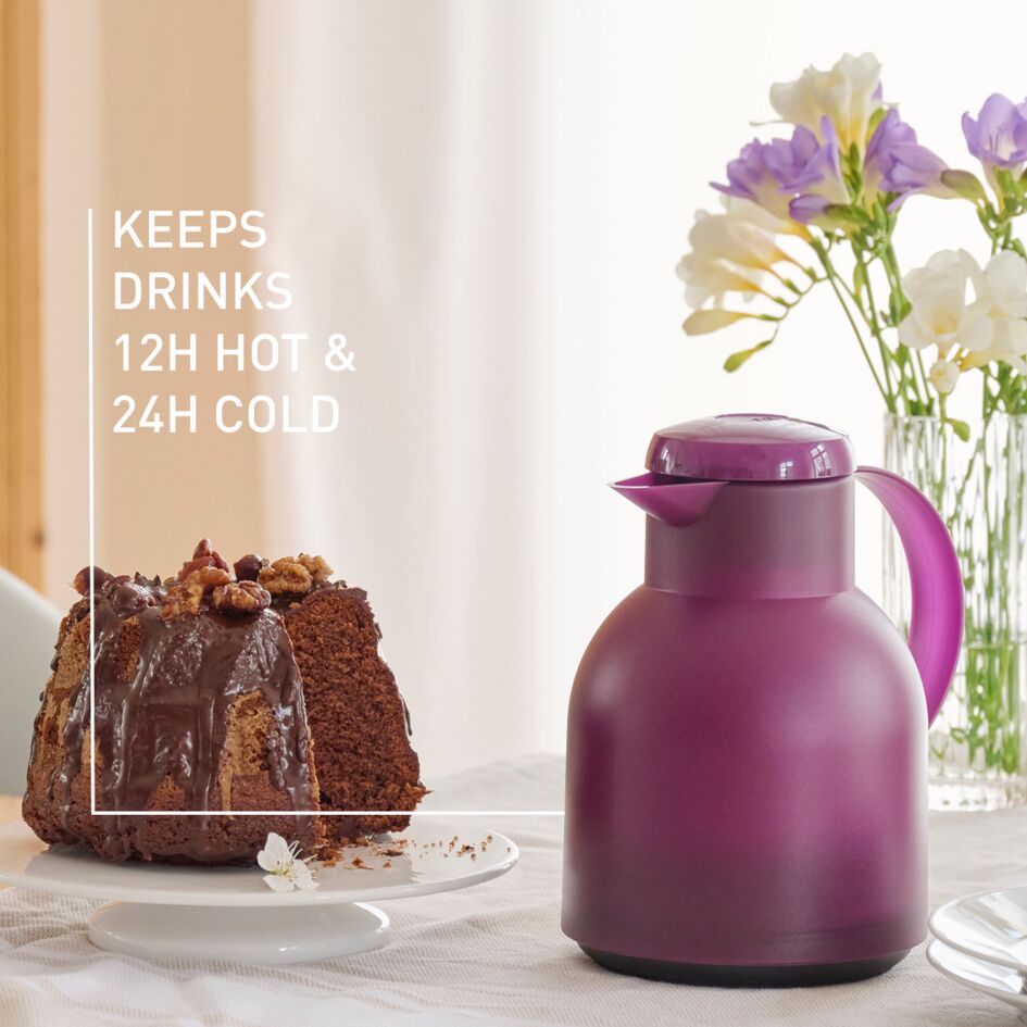 Tefal Samba Jug 1 Liter Aubergine Isothermal Jug Translucent Vacuum Flask Plastic-Polypropylenex (Pp) Glass Liner K3035312 6 Tefal Samba Jug 1 Liter Aubergine Isothermal Jug Translucent Vacuum Flask Plastic-Polypropylenex (Pp) Glass Liner K3035312