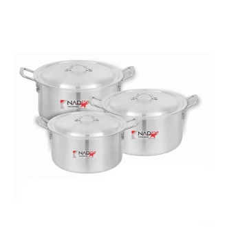 Nadstar Cookware Set 3Pcs Set With Lid & Handle Metal Finish Sufuria 5.5L 7L 9L 3x5