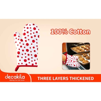 Decakila Cotton Oven Mitts 3 Layer Thickened Oven Gloves Cotton-Linen Thermal Insulation Silicone Oven Mitts Thick for Safe Cooking Baking KMTT055R