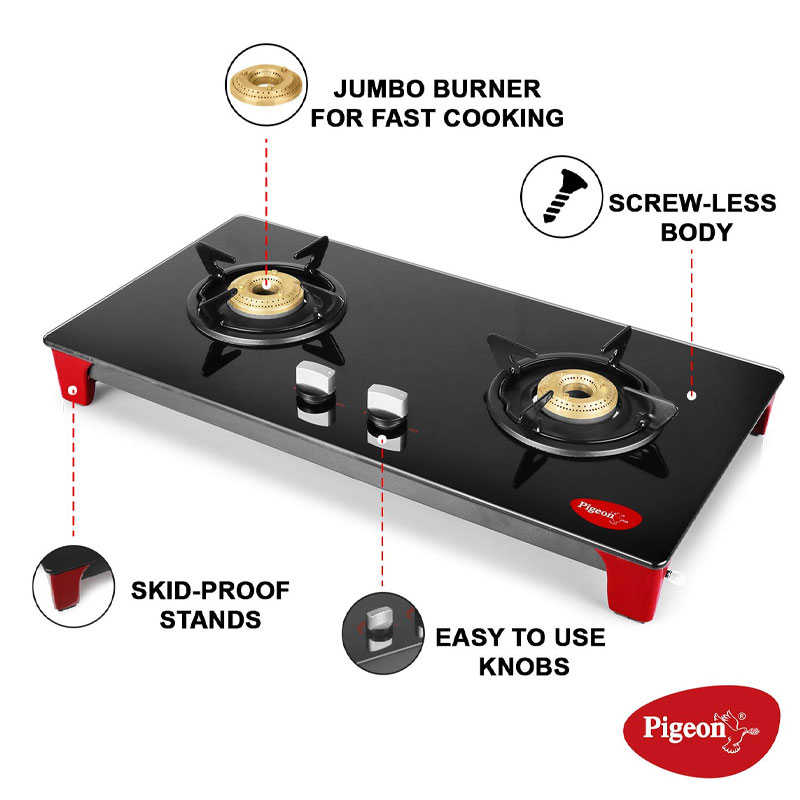 Pigeon Gas Cooker 2 Burner Glass Top Ss Body Black Infinity 3 Pigeon Gas Cooker 2 Burner Glass Top Ss Body Black Infinity