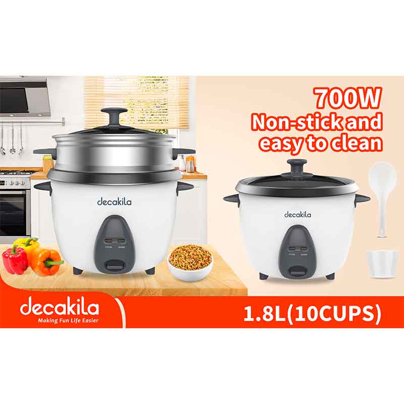 Decakila Rice Cooker 1.8L 700W 10 Cups Non Stick Easy To Clean With 1 Spoon With 1 Measuring Cup Split Power Cord Keer034W 2 Decakila Rice Cooker 1.8L 700W 10 Cups Non Stick Easy To Clean With 1 Spoon With 1 Measuring Cup Split Power Cord Keer034W