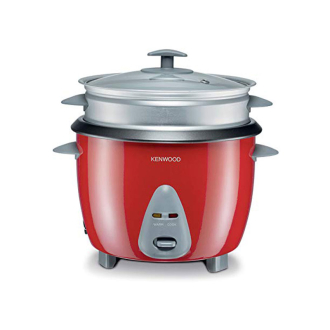 Kenwood 2-in-1 Rice Cooker 1.8L 10-Cups Rice with Food Steamer Basket Non-Stick Cooking Pot Temepered Glass Lid Warm/Cook Lights Spatula Holder Detachable Cord RCM44.000RD