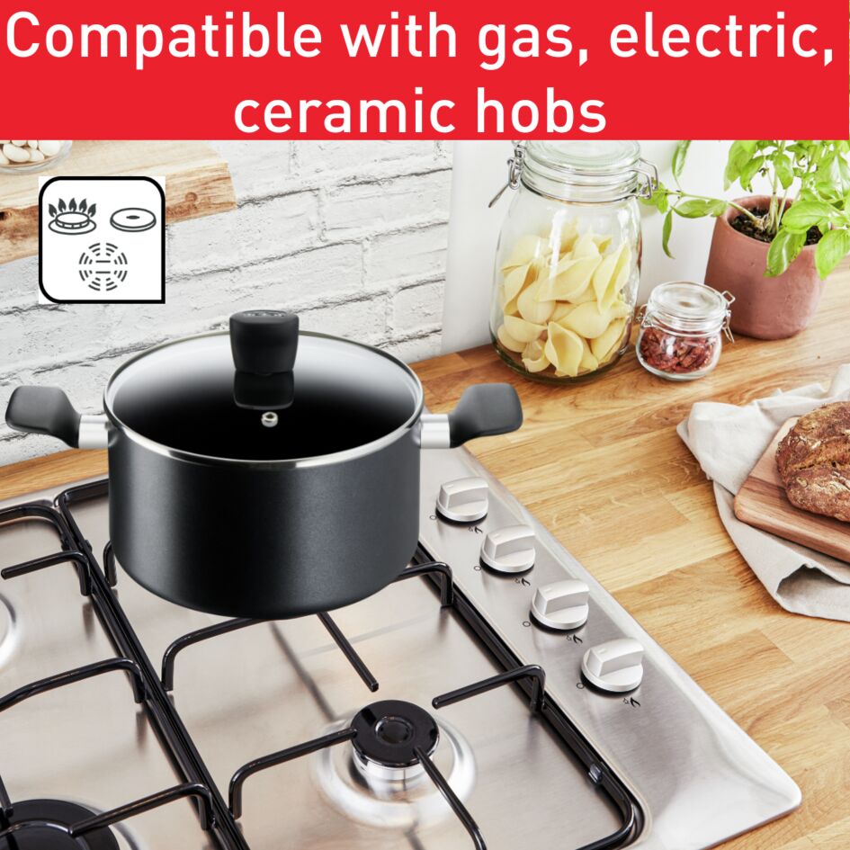 Tefal Super Cook Stew Pot 22Cm + Lid Non Stick Thermo Signal 100% Safe Stew Pan Black Aluminium B4594584 6 Tefal Super Cook Stew Pot 22Cm + Lid Non Stick Thermo Signal 100% Safe Stew Pan Black Aluminium B4594584