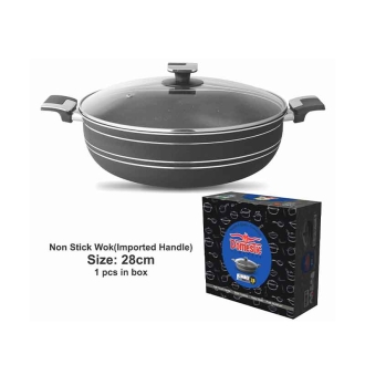 Nadstar Majestic Wok 28CM With Handle & Lid Non Stick Marble Coating Heat Tempered Glass Lids Heat Resistant Bakelite Handles For Easy Grip W28
