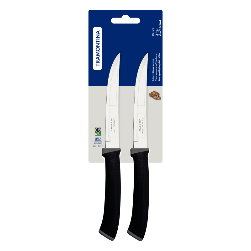 Tramontina Felice Barbecue Knife 5'' Stainless Steel Blades, Smooth Edge &Amp; Black Polypropylene Handles 2Pc Set 23493/205 1 Tramontina Felice Barbecue Knife 5'' Stainless Steel Blades, Smooth Edge &Amp; Black Polypropylene Handles 2Pc Set 23493/205