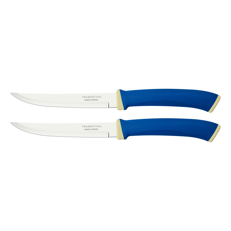 Tramontina Felice Barbecue Knife 5'' Stainless Steel Blades, Smooth Edge And Blue Polypropylene Handles 2Pc Set 23493/215 2 Tramontina Felice Barbecue Knife 5'' Stainless Steel Blades, Smooth Edge And Blue Polypropylene Handles 2Pc Set 23493/215