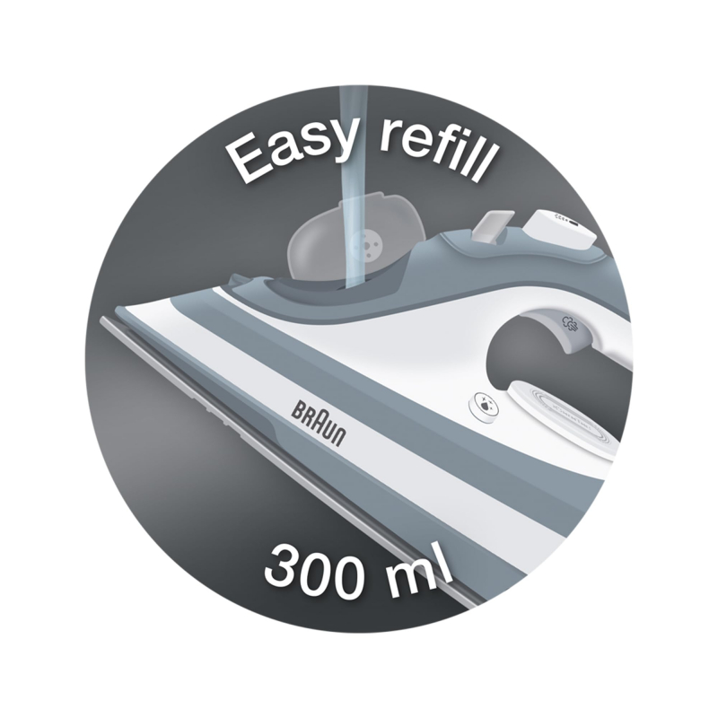 Braun Steam Iron 300Ml Tank Dry And Spray Function 2000W Ts510 Adjustable Temperature Technology Ceramic Nonstick Plate 95G Per Min Vertical Steam Shot 3 Braun Texstyle 5 Steam Iron - Eloxal Sole Plate Anti-Drip System 300Ml Water Tank Capacity Ts510