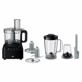 Braun Food Processor 7 Attachment , 800W, 2 Speeds, Pulse Function, 1.2L Capacity, Blender & Bowl 2L , Slicing and Grating disc, Dough, Ice Crusher Blade, FP301AI-FP3132BK
