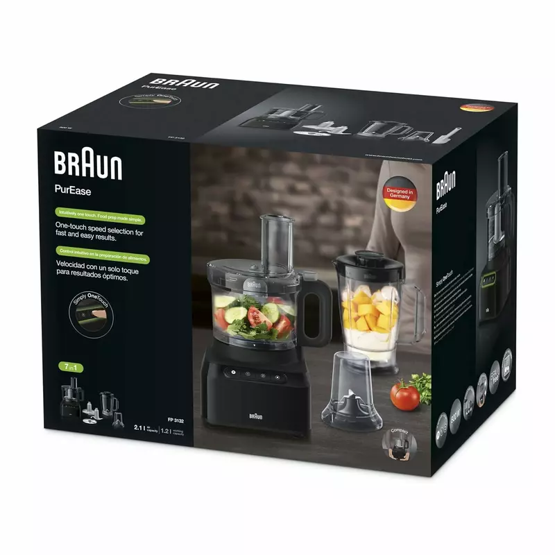 Braun Food Processor 7 Attachment , 800W, 2 Speeds, Pulse Function, 1.2L Capacity, Blender &Amp; Bowl 2L , Slicing And Grating Disc, Dough, Ice Crusher Blade, Fp301Ai-Fp3132Bk 3 Braun Food Processor 7 Attachment , 800W, 2 Speeds, Pulse Function, 1.2L Capacity, Blender &Amp; Bowl 2L , Slicing And Grating Disc, Dough, Ice Crusher Blade, Fp301Ai-Fp3132Bk