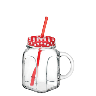 Pasabahce Home Made Jar With Handle, Straw & Lid 450ml 80388