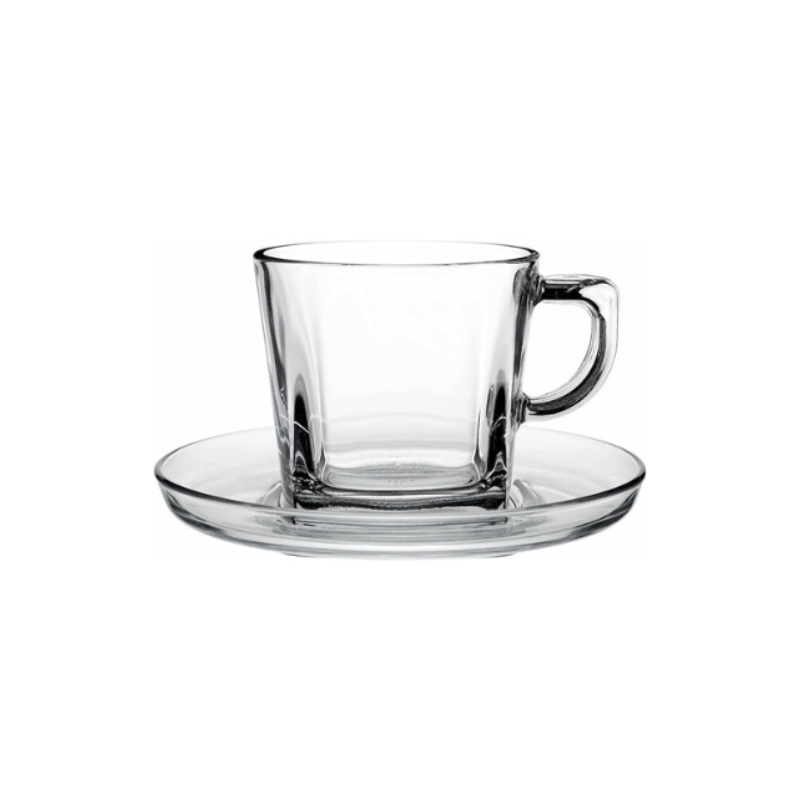 Pasabahce Carre Cup Saucer 215Ml 6Pcs Round Shape And Dishwasher Safe 95307