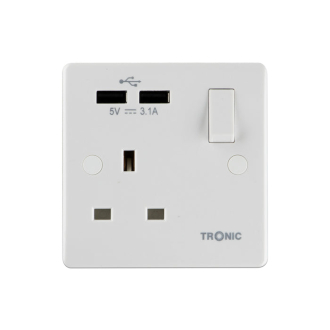 Tronic Single Switch Socket with 2XUSB