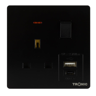 Tronic Single Switch Socket with USB + Type C