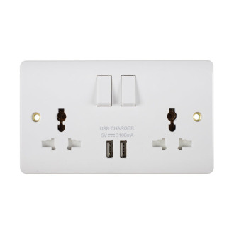 Tronic Universal Switch Socket Twin With 2 x USB