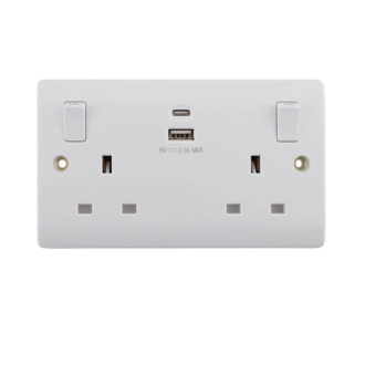 Tronic Twin Switch Socket with Type C + USB