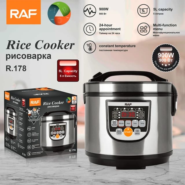 Raf Rice Cooker 5L 900W, Multi Function Menu, Constant Temperature, 24 Hour Timer, Fry, Heat, Steam, Bake &Amp; Stew R.178 10 Raf Rice Cooker 5L 900W, Multi Function Menu, Constant Temperature, 24 Hour Timer, Fry, Heat, Steam, Bake &Amp; Stew R.178