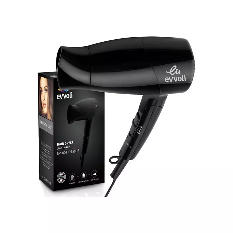 Evvoli Hair Dryer 1500W With 4 Speeds, Foldable Handle Black Evhc-Hd1500B 4 Evvoli Hair Dryer 1500W With 4 Speeds, Foldable Handle Black Evhc-Hd1500B