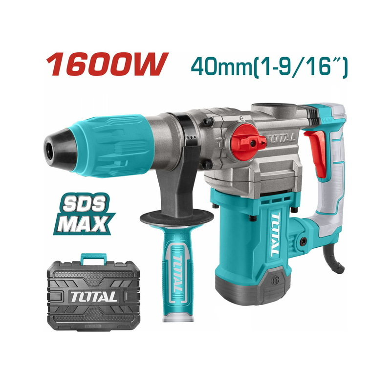 Total Rotary Hammer Sds Max 1600W With Chisel-Locking &Amp; Anti-Vibration System, 2 Drills, 2 Chisels, 1 Extra Carbon Brush Th1163855 2 Total Rotary Hammer Sds Max 1600W With Chisel-Locking &Amp; Anti-Vibration System, 2 Drills, 2 Chisels, 1 Extra Carbon Brush Th1163855