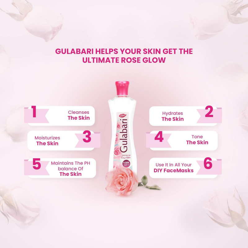 Dabur Gulabari Rose Water With No Paraben, Cleanses, Hydrates &Amp; Moisturises Skin, Balances &Amp; Restores Skin'S Ph Levels, For All Skin Types 250Ml - Set Of 3 Pcs 4 Dabur Gulabari Rose Water With No Paraben, Cleanses, Hydrates &Amp; Moisturises Skin, Balances &Amp; Restores Skin'S Ph Levels, For All Skin Types 250Ml (Pack Of 6)