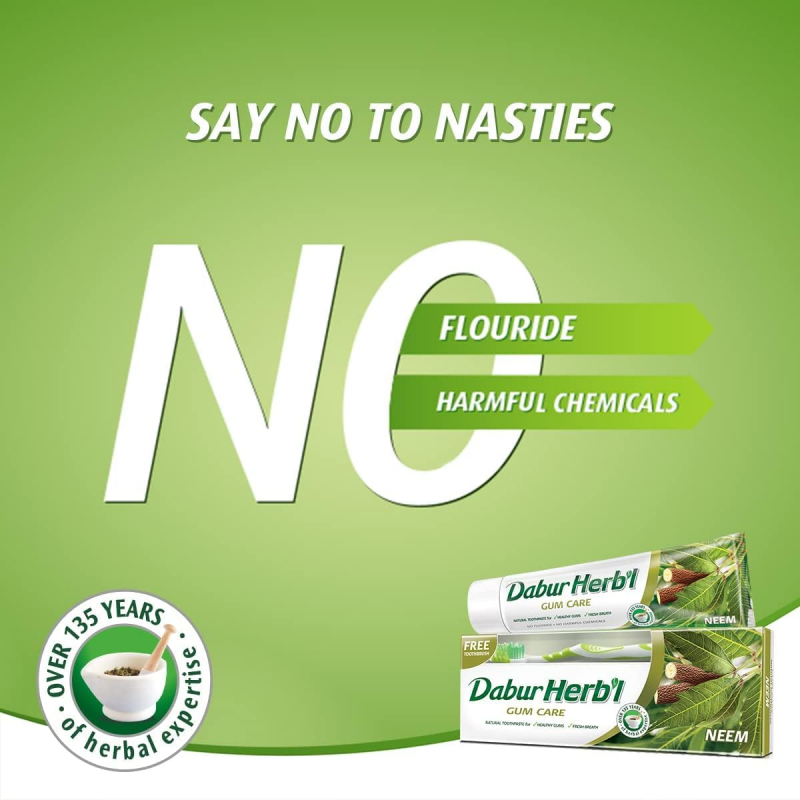 Dabur Herbal Toothpaste 150G No Brush Neem - Set Of 3 Pcs 4 Dabur Herbal Toothpaste 150G No Brush Neem (Pack Of 6)