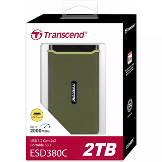 Transcend 2TB Portable External SSD - Rugged Shield Design, Gen 2x2 USB Type-C, Up to 2000 MB/s Transfer Speeds, TS2TESD380C.