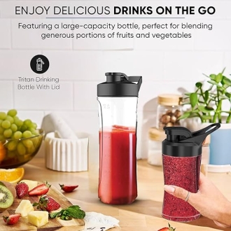Nikai Blender Smoothie Maker with 600ml Tritan Bottle and 400ML Tritan Bottle 300W NB202ST 4 Stainless Steel Blades And Housing Tritan Drinking Bottle With Lid 2 Speed With Pulse