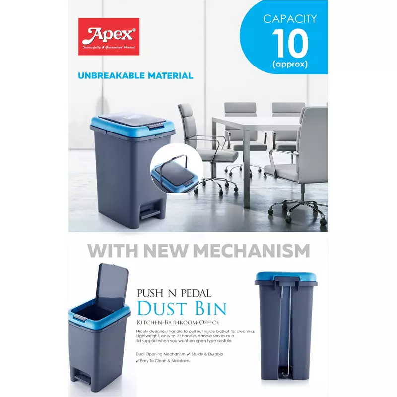 Apex Push And Pedal Dustbin 10L Capacity Plastic Lightweight Unbreakable 450452 4 Apex Push And Pedal Dustbin 10L Capacity Plastic Lightweight Unbreakable 450452