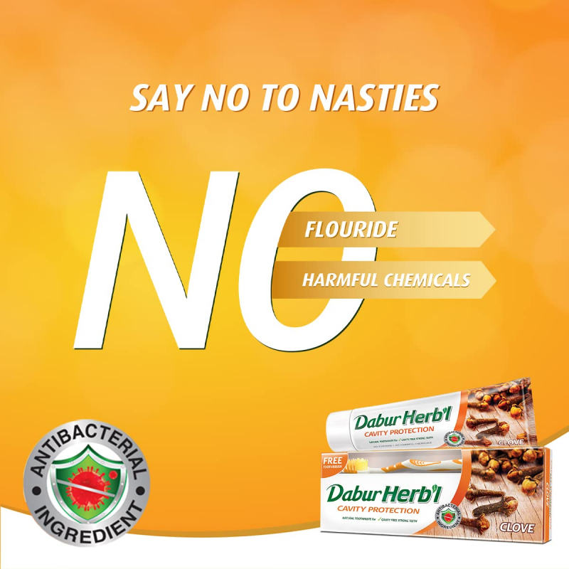 Dabur Herbal Toothpaste 150G With Brush Clove Natural Toothpaste For Cavity Protection, No Added Chemicals - Set Of 3 Pcs 4 Dabur Herbal Toothpaste 150G With Brush Clove Natural Toothpaste For Cavity Protection, No Added Chemicals (Pack Of 6)