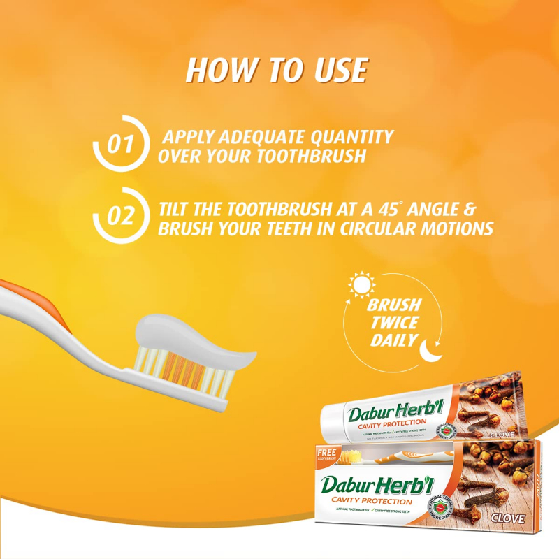 Dabur Herbal Toothpaste 150G With Brush Clove Natural Toothpaste For Cavity Protection, No Added Chemicals - Set Of 3 Pcs 6 Dabur Herbal Toothpaste 150G With Brush Clove Natural Toothpaste For Cavity Protection, No Added Chemicals (Pack Of 6)