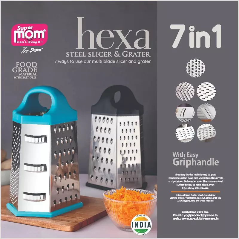Supermom Hexa Slicer And Grater 7 In 1 Plastic Handle With Stainless Steel Body 573928 3 Supermom Hexa Slicer And Grater 7 In 1 Plastic Handle With Stainless Steel Body 573928
