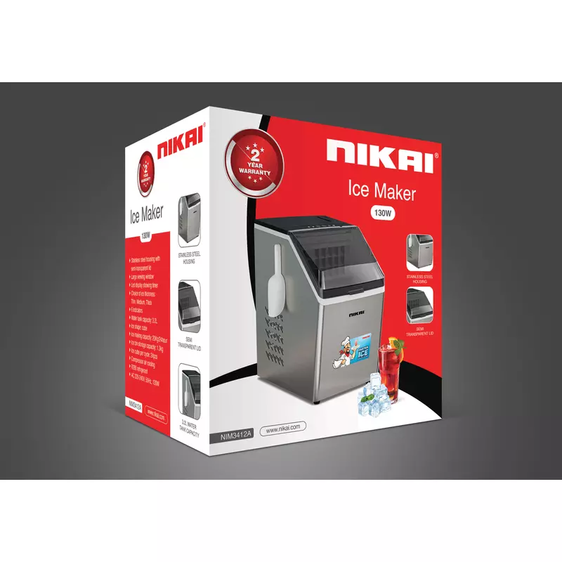 Nikai Ice Maker 3.2L Tank 24 Ice Cubes Per Cycle 1.3Kg Ice Bin Storage 130W Nim3412A Stainless Steel Housing With Semi Transparent Lid Large Viewing Window Led Display Showing Timer 3 Nikai Ice Maker 3.2L Tank 24 Ice Cubes Per Cycle 1.3Kg Ice Bin Storage 130W Nim3412A Stainless Steel Housing With Semi Transparent Lid Large Viewing Window Led Display Showing Timer