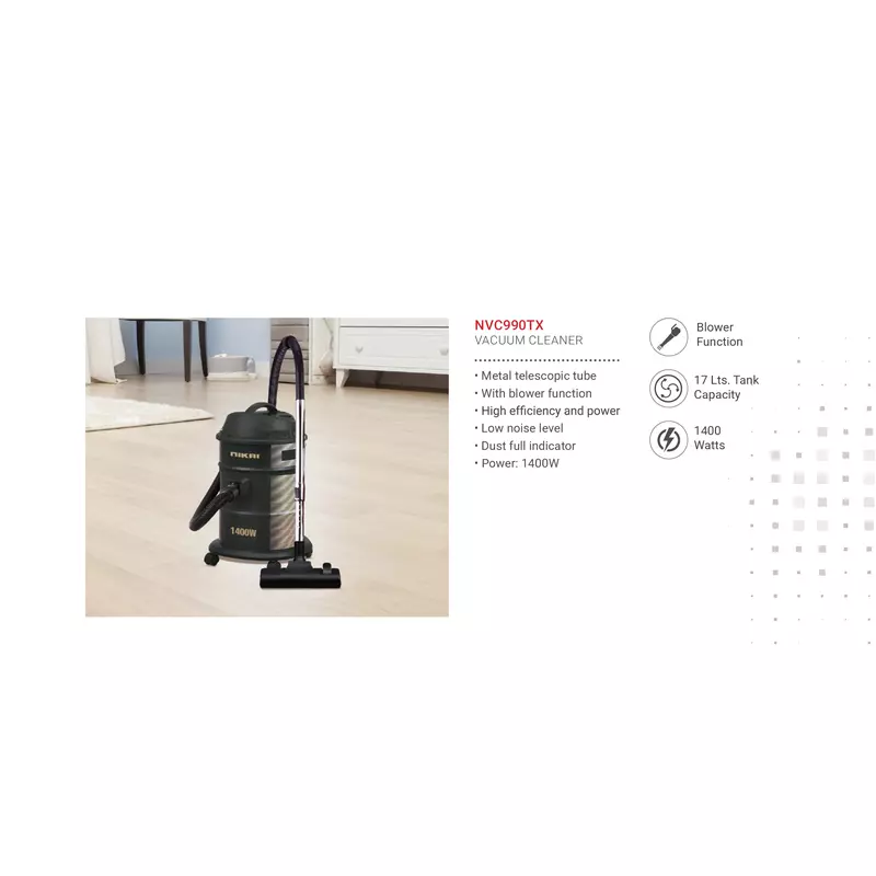 Nikai Vacuum Cleaner 17L Drum With Blower Function 1400W Nvc990Tx Metal Telescopic Tube High Efficiency And Power Dust Full Indicator 4 Nikai Vacuum Cleaner 17L Drum With Blower Function 1400W Nvc990Tx Metal Telescopic Tube High Efficiency And Power Dust Full Indicator
