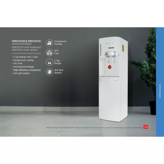 Nikai Water Dispenser 2 Taps Top Load With Cabinet NWD2024C 2 Taps Hot And Cold Compressor Cooling Anti Spill System Anti Bacterial Design