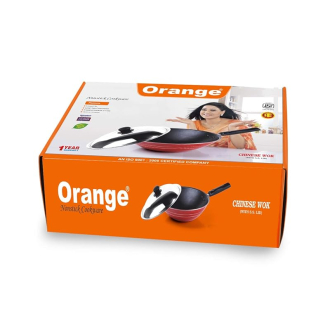 Orange Chinese Wok Non-Stick with Stainless Steel Lid ONSC024