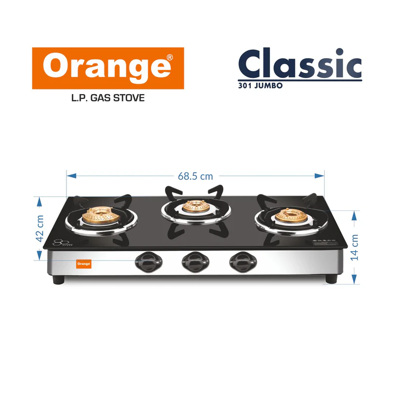 Orange Gas Stove Elegant 301 With 3 Burner, Toughened Glass Top Olpg275 2 Orange Gas Stove Elegant 301 With 3 Burner, Toughened Glass Top Olpg275