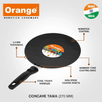 Orange Non-Stick Concave Tawa 29cm 2.6mm with Sturdy Handle ONSC007