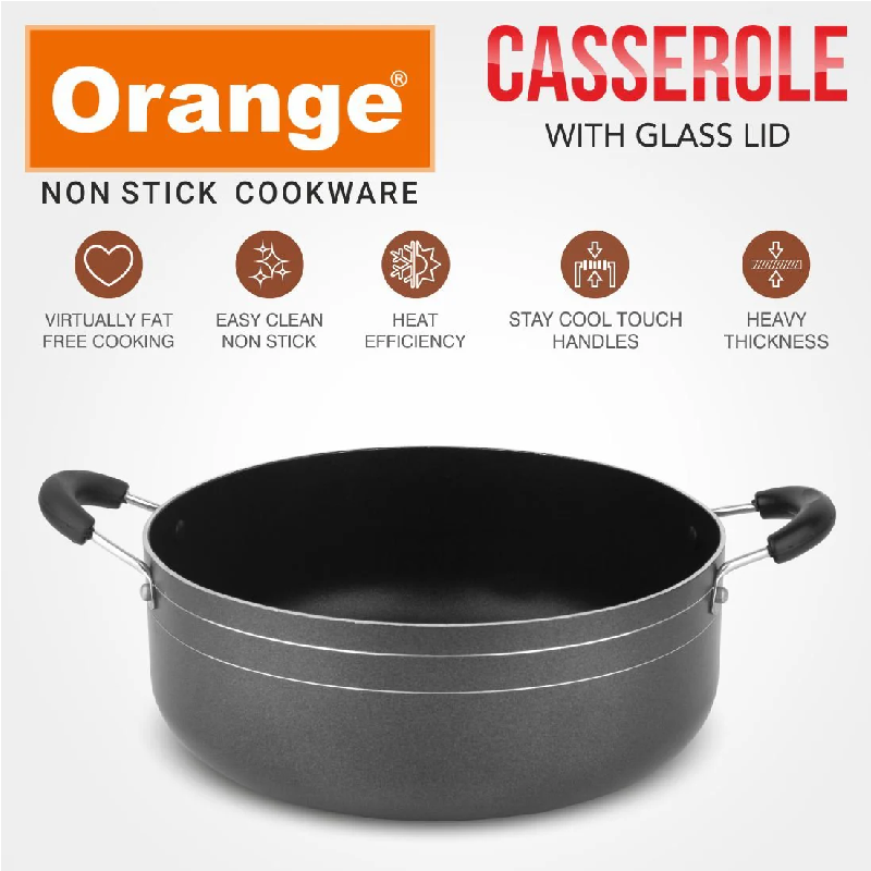 Orange Cook &Amp; Serve Non-Stick Casserole 22Cm 3L With Glass Lid Onsc035 4 Orange Cook &Amp; Serve Non-Stick Casserole 22Cm 3L With Glass Lid Onsc035