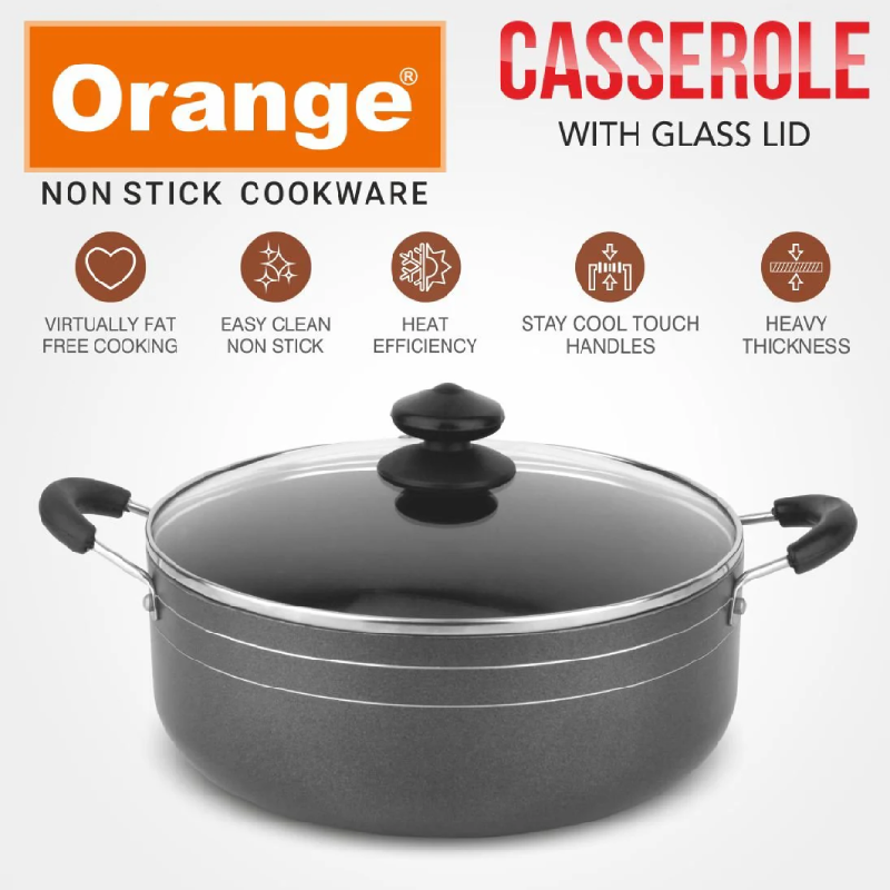 Orange Cook &Amp; Serve Non-Stick Casserole 22Cm 3L With Glass Lid Onsc035 5 Orange Cook &Amp; Serve Non-Stick Casserole 22Cm 3L With Glass Lid Onsc035