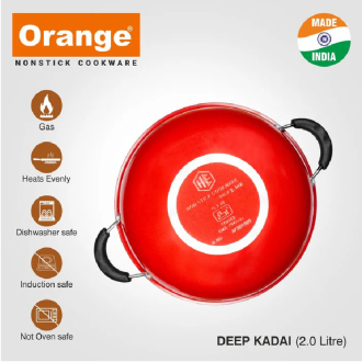 Orange Non-Stick Deep Kadai 3.5L with Stainless Steel Lid ONSC015