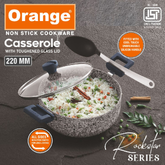 Orange Casserole Stone Finish Nonstick 22cm with Toughened Glass Lid ONSC402