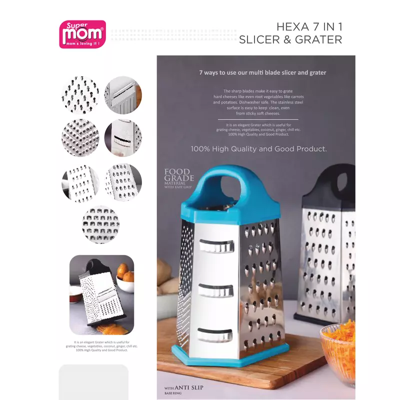 Supermom Hexa Slicer And Grater 7 In 1 Plastic Handle With Stainless Steel Body 573928 2 Supermom Hexa Slicer And Grater 7 In 1 Plastic Handle With Stainless Steel Body 573928