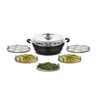 Orange All in One Multi Kadai with Idli, Dhokla & Patra Steamer Plates OHAC128