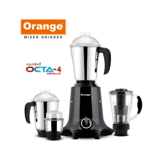 Orange Mixer Grinder 750W with 3pcs Stainless Steel Jars, 1 Polycarbonate Juice Jar, Black OCTA 4