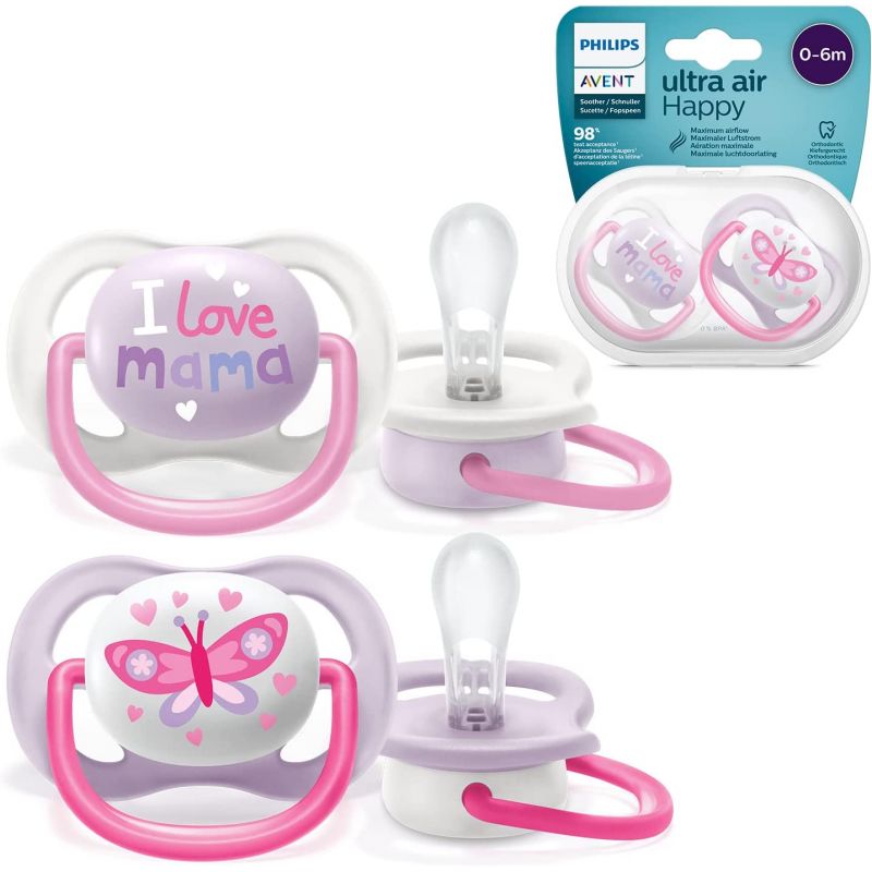 Philips Avent Soother Ultra Air Happy For Girl 0-6M 2'S 080/02 3 Philips Avent Soother Ultra Air Happy For Girl 0-6M 2'S 080/02